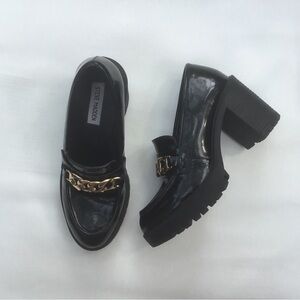 Steve Madden Black and Gold Platform Lug Sole Oxfords Mary Janes thick chunky